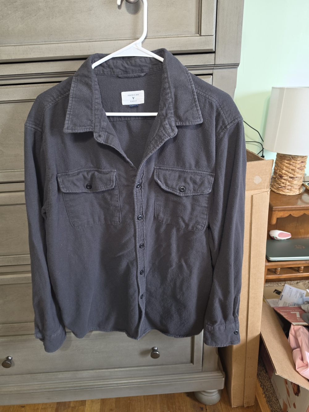 American Eagle Outfitters Men's Dark Gray Button-Down Casual Shirt